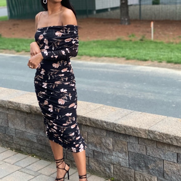 JLUXLABEL black floral LILA ruched dress - Picture 2 of 3